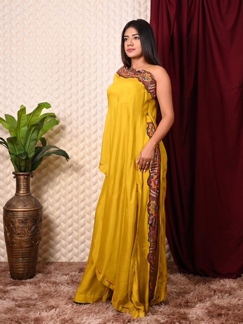 Yellow Drape Saree With Boutique Work